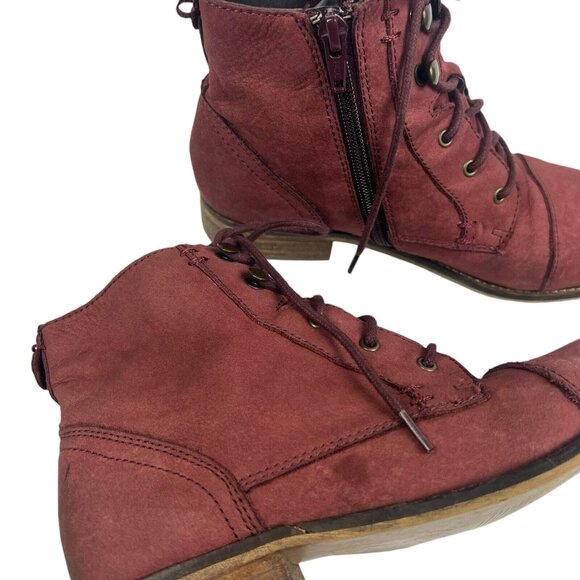 Steve Madden Robin Boots Size 8 Leather Burgundy Red Lace Up Ankle Bootie Troopa - Picture 9 of 11